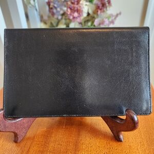 Black Calfskin  Leather Checkbook Cover, Like New Condition